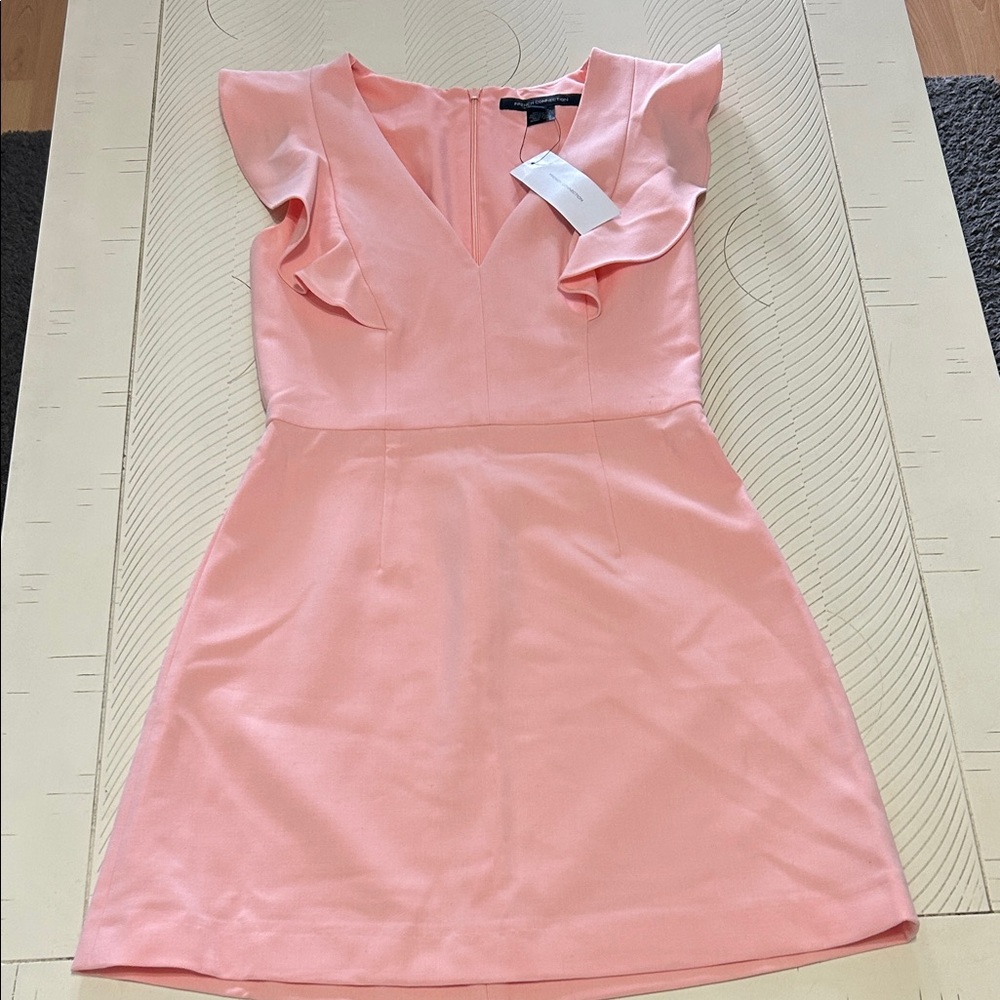French Connection Pink V-Neck Ruffle Sleeve Mini Dress